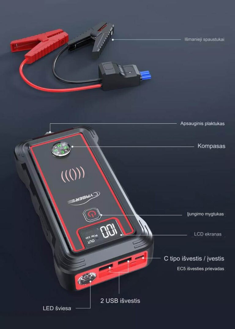 Powerful Power Bank Car Battery Booster Charger 2500A 23800mAh with 10W Wireless Charger Užsisakykite Trendai.lt 8