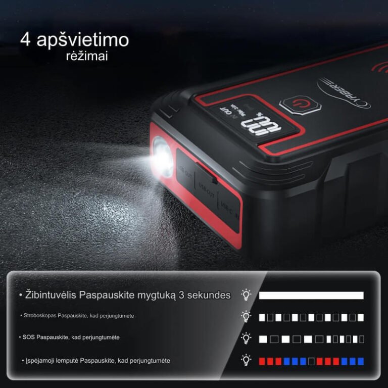 Powerful Power Bank Car Battery Booster Charger 2500A 23800mAh with 10W Wireless Charger Užsisakykite Trendai.lt 7