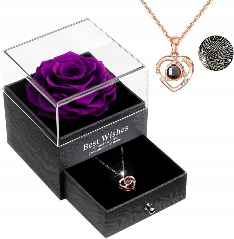 Jewelry Box With Rose And Necklace With The Word Love 100 Languages Užsisakykite Trendai.lt