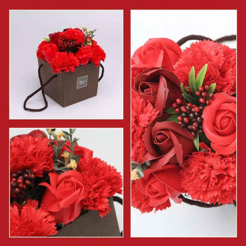 Scented Bouquet of Soap Roses and Carnations in a Box Užsisakykite Trendai.lt